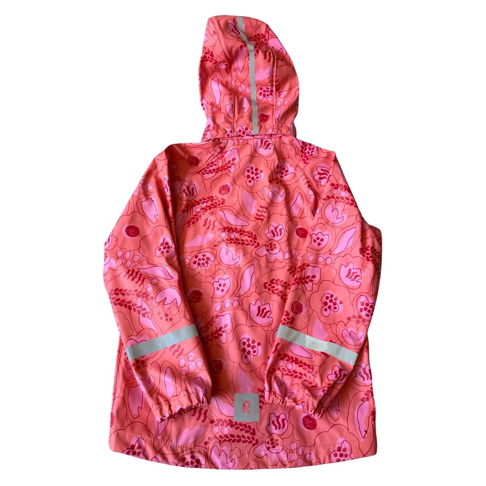 Reima Girls Rain Jacket Coat Floral Hooded Reflective Pink Size 7 - Picture 2 of 8